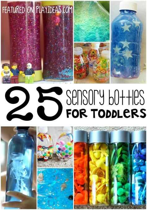 25 Sensory Bottles for Toddlers featured on Play Ideas Sensory Bottles For Toddlers, Discovery Bottles, Sensory Bags, Toddler Classroom, Toddler Sensory, Kid Experiments, Sensory Bottles, Toddler Play, Play Ideas