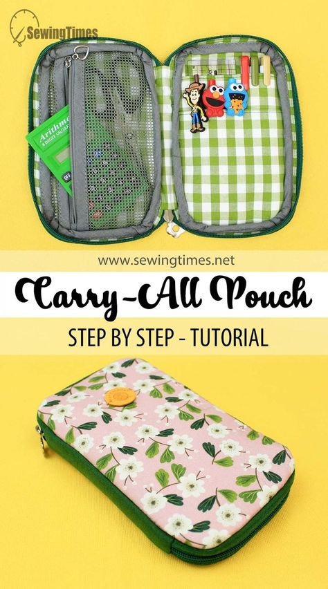 DIY Carry-All Pouch | How to make a zip around Pencil Case [sewingtimes] Zipper Pencil Pouch Pattern, Pencil Holder Sewing Pattern, Zip Around Pouch Pattern, Pen Pouch Pattern, Zippered Pencil Pouch Free Pattern, Pencil Pouch Sewing Pattern Free, Pencil Case Sewing Tutorial, Homemade Pencil Case, How To Make Pouch