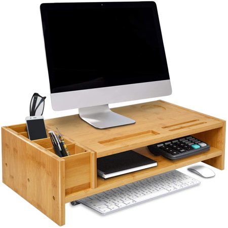 WAYTRIM 2-Tier Bamboo Monitor Stand, Wood Computer Monitor Riser, Wooden Desk Organizers with Adjustable Storage Accessories Shelf for iMac, Laptop, Printer Imac Laptop, Computer Riser, Wooden Desk Organizer, Monitor Riser, Desk Organizer Set, Storage Accessories, Laptop Desk, Monitor Stand, Wooden Desk