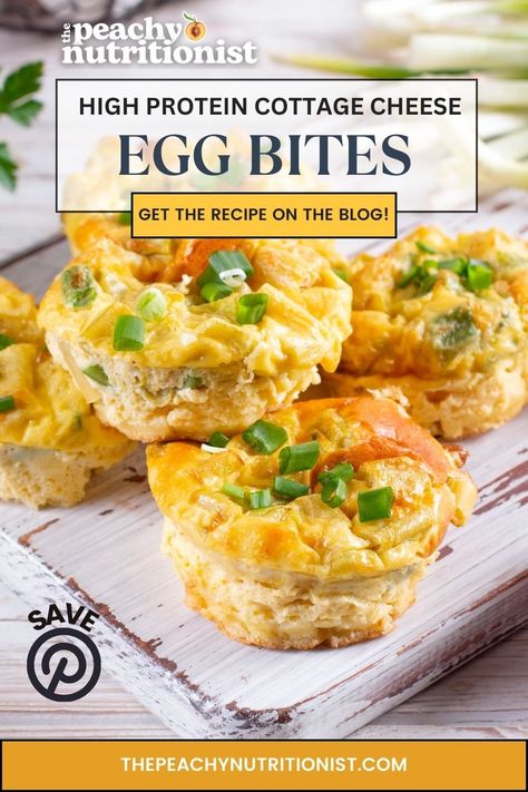 High Protein Cottage Cheese Egg Bites (25 Grams per serving!) — The Peachy Nutritionist Ricotta Cheese Egg Bites, Cottage Cheese Scrambled Eggs Healthy, Cottage Cheese Egg Bites Oven, Cottage Cheese Recipes Protein, Egg And Cottage Cheese Bites, Cottage Cheese Eggs Bites, High Protein Egg Bites Cottage Cheese, Egg And Cottage Cheese Recipes, Egg Bites Muffin Tins Cottage Cheese