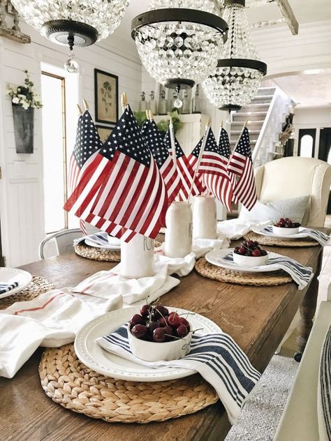 Buffet Design, Fourth Of July Decor, Unique Farmhouse, July Decor, Happy Fourth Of July, American Flags, 4th Of July Decorations, White Cottage, July Crafts