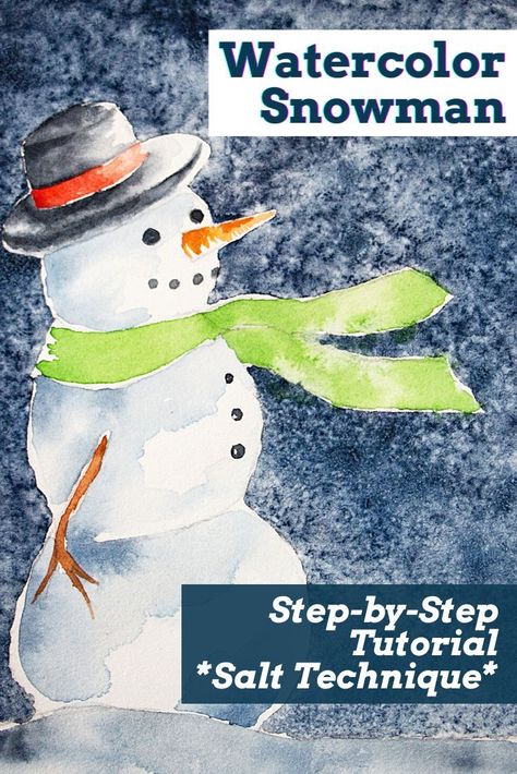 Snowmen Paintings, Watercolor Tutorial For Beginners, Watercolor Christmas Art, Watercolor Snowman, Easy Christmas Drawings, Watercolor Painting Tutorial, Snow Effect, Step By Step Watercolor, Art Tutorials Watercolor