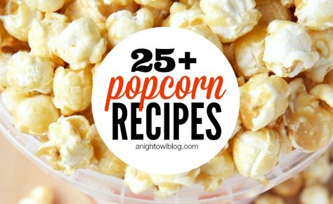 Do you LOVE popcorn and family movie nights? Then you're going to love this list of 25+ Popcorn Recipes! Homemade Popcorn Recipes, Gourmet Popcorn Recipes, Kettle Corn Recipe, Homemade Caramel Popcorn, Spiced Popcorn, Homemade Popcorn, Snack Craving, Best Bacon, Kettle Corn