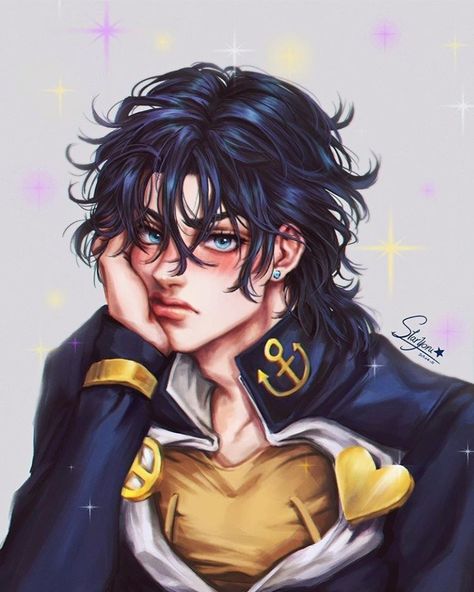 Messy hair Josuke Hairstyles Anime, An Anime, Jojo's Bizarre Adventure, Anime Character, Blue Eyes, Black Hair, Hairstyles, Anime, Hair