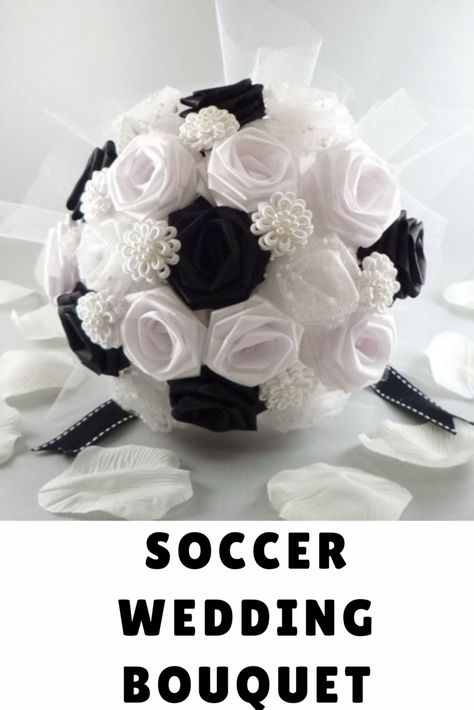 Soccer Bachelorette Party, Soccer Ball Flower Bouquet, Soccer Themed Wedding, Soccer Wedding Ideas, Soccer Flower Bouquet, Soccer Bouquet, Soccer Wedding, Hockey Wedding, Soccer Banquet