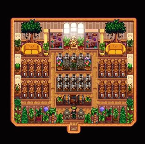 Storage Shed Sdv, Sdv Nursery, Storage Stardew Valley, Sdv Shed Layout, Sdv Shed Design, Cellar Stardew Valley, Stardew Bus Stop Design, Stardew Valley Storage Shed Layout, Stardew Valley Fruit Bat Cave