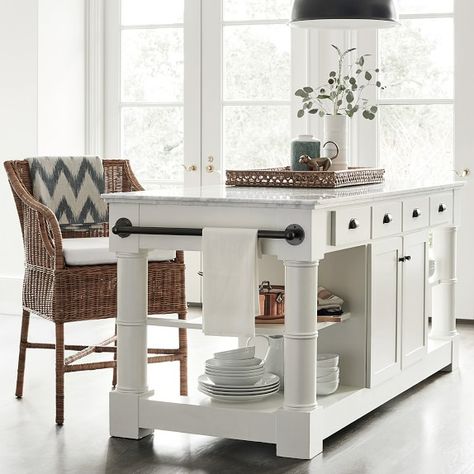 Butcher Block Kitchen Islands & Kitchen Carts | Williams Sonoma Kitchen Island Marble Top, Kitchen Island Marble, Cooper Kitchen, Marble Top Kitchen Island, Island Marble, Island Storage, Double Kitchen, Cottage Kitchen Design, Unique Kitchen Design