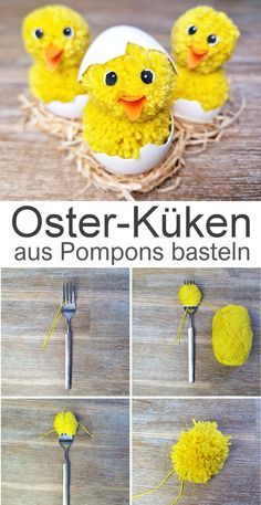 Pompon Küken zu Ostern basteln Aus Wolle und Eierschalen süße Pompon Küken basteln Wir haben am Wochenende diese knuffigen Osterküken aus Pompons zum Dekorieren und Verschenken gebastelt. Du kannst sie mit unserer Schritt-für-Schritt Anleitung ganz leicht nachbasteln und brauchst nur wenige Materialien dafür. Osterküken Bastelanleitung Mein Familienblog - nurrosa.com Easter Mantle Decor, Easter Mantle, Easter Bunny Crafts, Food Appetizers, Easter Decorations Dollar Store, Easter Decorations Kids, Easter Decorations Christian, Easter Decorations Diy Easy, Bunny Crafts