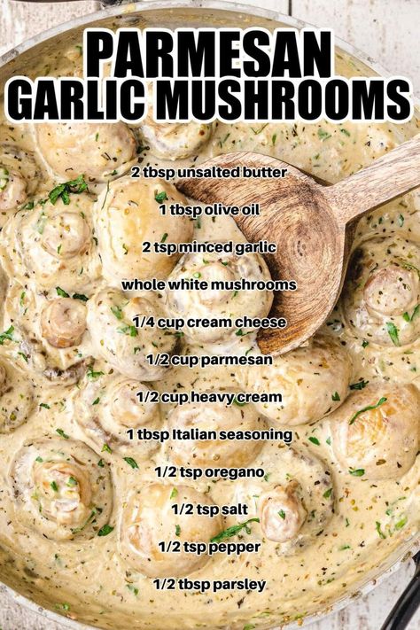 Garlic Parmesan Mushrooms, Parmesan Mushrooms, Parmesan Garlic Sauce, Mushroom Side Dishes, Mushroom Recipes Healthy, Parmesan Recipes, Creamy Parmesan, Frozen Meatballs, Garlic Mushrooms