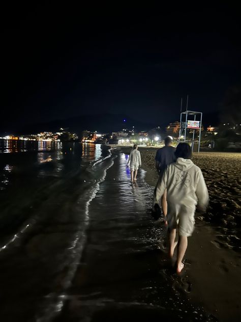 Beach walk at night, Tolo, Greece, beaches, walking with friends, night vibes, enjoying life Night Walk Beach, Tolo Greece, Greece Beaches, Hangout Ideas, Cali Trip, Friends Night, Night Walks, Beach Cars, Beach At Night