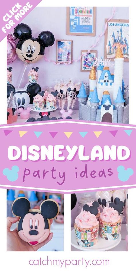 Magic Kingdom Party Decorations, Disney 100 Birthday Party, Disneyland Themed Cake, Magic Kingdom Birthday Party, Disneyland Birthday Cake, Disneyland Theme Birthday Party, Disneyland Birthday Party Theme, Vintage Disneyland Birthday Party, Disneyland Cake