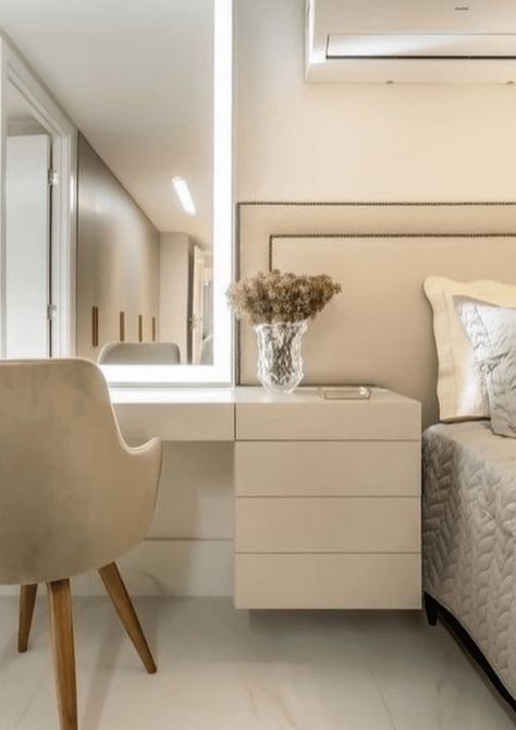 beige colour study table Small Room Design With Closet, Wall Panelling Design, Panelling Design, White Wall Bedroom, Bedroom Cupboard, Wall Panelling, Luxury Bedroom Master, غرفة ملابس, Bedroom Furniture Design