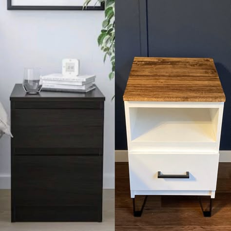 Malm Nightstand Hack Bedside Tables, Kullen Ikea Hack Night Stands, Malm Bedside Table Makeover, Malm Night Stand Hack, Upcycle Malm Bedside Table, Ikea Malm Bedside Table Makeover, Malm Night Stand Makeover, Malm Bedside Table, Nightstand Flip Ideas