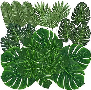 Safari Leaves, Birthday Luau, Artificial Palm Leaves, Fake Leaves, Luau Party Decorations, Jungle Theme Parties, Hawaiian Party Decorations, Beach Table, Hawaiian Luau Party