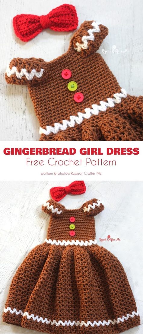 Festive Outfit Free Crochet Patterns | Your Crochet Gingerbread Dress, Toddler Crochet Patterns, Crochet Baby Dress Free Pattern, Crochet Baby Photo Prop, Thanksgiving Crochet, Crochet Diagrams, Christmas Crochet Patterns Free, Repeat Crafter Me, Snowflake Garland