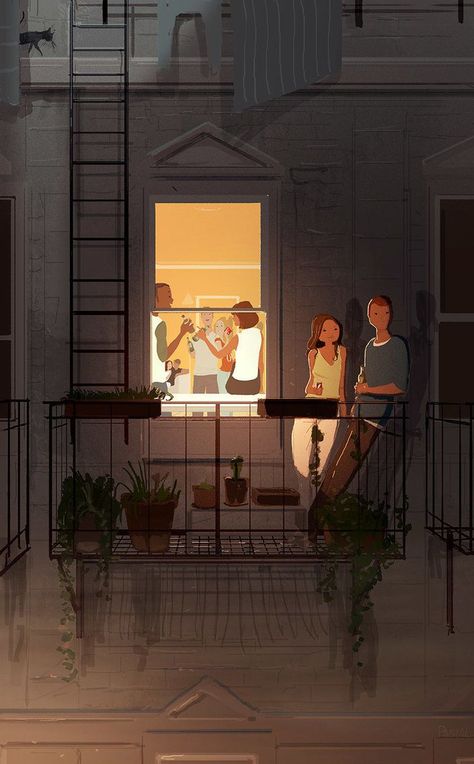 City With Friends, Nights In The City, Pascal Campion, Love Illustration, Cozy Feeling, Romantic Art, Couple Drawings, Couple Art, The Window