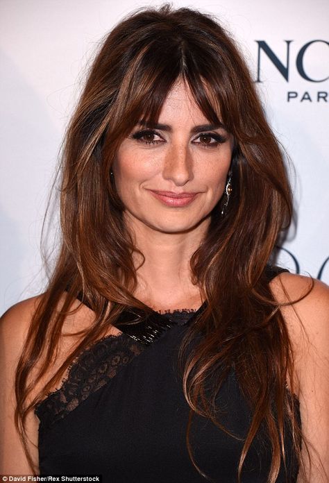 Classic beauty: The 41-year-old looked gorgeous in a black lace gown and flawless makeup as she celebrated the beauty brand's anniversary Black Lace Gown, Long Hair With Bangs, Penelope Cruz, Brigitte Bardot, Hair Envy, Lace Gown, Hair Today, Great Hair, Hair Day