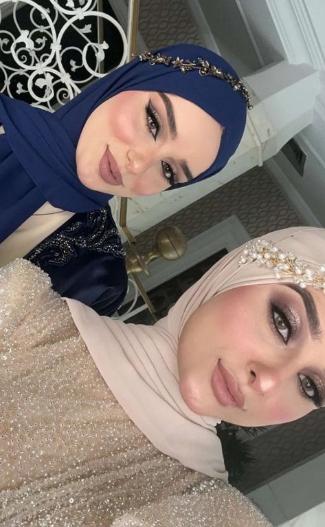 Hijab Makeup Look Wedding, Hijab Style For Party, Hijab Tutorial For Wedding, Hijab Fashion Wedding, Hijab Wedding Style, Pakistani Makeup Looks, Hijab Styles For Party, Style For Party, Elegant Hijab