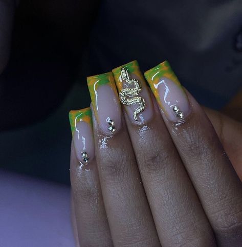 Orange Acrylic Nails, Nail Tek, Birthday Look, Hippie Nails, Nails Inspired, Green Nail Designs, Summer Nail Ideas, Sao Paulo Brazil, Pretty Nail Art Designs