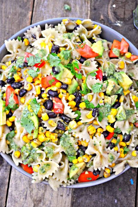 Pasta Salad With Black Beans, Southwestern Pasta Salad, Southwestern Pasta, Pasta Salad Vegan, Creamy Cilantro Lime Dressing, Southwest Pasta, Southwest Pasta Salad, Salad Appetizer Cups, Dressing Healthy