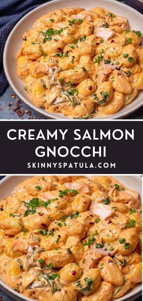 Salmon Gnocchi, Salmon Pasta Recipes, Gnocchi Dishes, Creamy Salmon, Budget Food, Cake Pizza, Gnocchi Recipe, Pizza Sandwich, Salmon Pasta