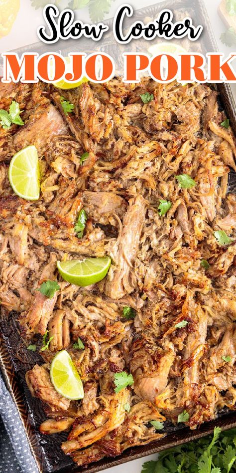 Crock Pot Pulled Pork Loin, Pork Tacos Crockpot, Pork Loin Crock Pot Recipes, Pork Slow Cooker, Crockpot Pork Loin, Mojo Pork, Cuban Pork, Crock Pot Pulled Pork Recipe, Pot Roast Crock Pot Recipes