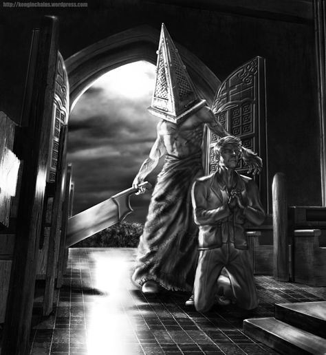 Pyramid Head and James Sunderland Art Pyramid Head X James, Silent Hill Pyramid Head, James Sunderland, The Executioner, Twelve Dancing Princesses, Triangle Head, Pyramid Head, Silent Hill 2, Scary Gif