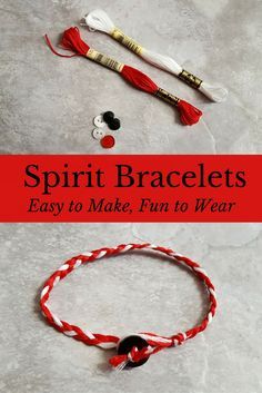 Have fun with these easy team spirit bracelets, and wear them to support your favorite team or school. Team Crafts Sports, Cheer Bracelets Diy, Diy School Spirit Crafts, Spirit Gear Ideas High Schools, Red Team Spirit Ideas, School Spirit Merchandise Ideas, Spirit Club Ideas, School Spirit Bracelets Diy, Diy School Spirit Ideas