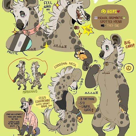 Secondary fursona ref sheet!!! Character Reference Sheet, Hyena, Creature Design, Design Reference, Creature Art, Art Reference Photos, Fantasy Character Design, Animal Design, Character Design Inspiration