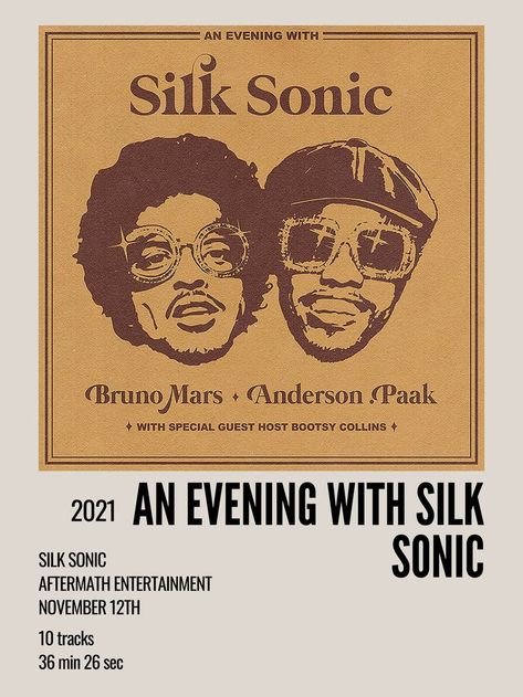 Silk Sonic Poster, Silk Sonic Aesthetic, An Evening With Silk Sonic, Aesthetic Polaroid, Silk Sonic, Bootsy Collins, Anderson Paak, Minimal Aesthetic, Bruno Mars