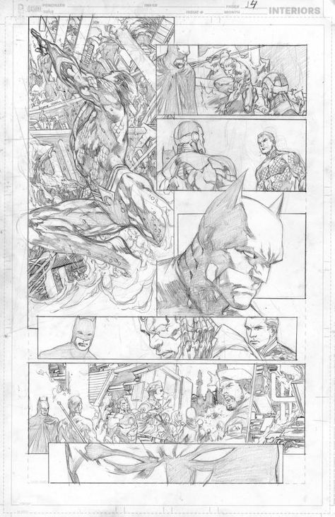 Justice league#19- pencil Pencils Art, Comic Book Drawing, Comic Book Layout, Western Comics, Comic Layout, Comic Book Pages, Comic Drawing, Batman Art, Comic Book Artists