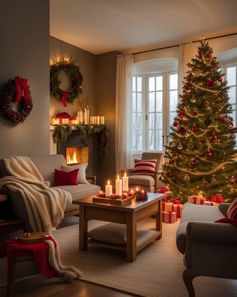 Holiday decor 🎄🎄🎄 Christmas Decor Ideas For Living Room Traditional, Cozy Christmas Living Room, Cozy Christmas Decor, Christmas Apartment, Relaxing Space, Traditional Christmas Decorations, Christmas Decor Inspiration, Christmas Decorations Living Room, Christmas Interiors