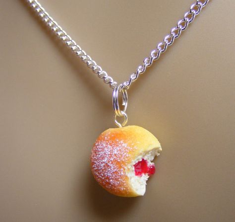 Jelly Filled Donut, Jam Doughnut, Jelly Donut, Donut Jewelry, Donut Necklace, Kawaii Necklace, Donuts Earrings, Fimo Polymer Clay, Donut Pendant