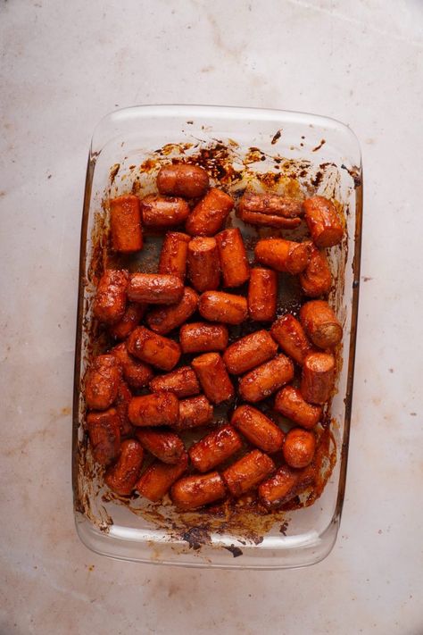 Hot dog burnt ends made in the oven - Tomatoes Tomahtos Bbq Hot Dogs In Oven, Hot Dog Burnt Ends In Oven, Brat Casserole, Oven Tomatoes, Hot Dog Burnt Ends, Hot Dog Appetizers, Camp Meals, Baked Hot Dogs, Burnt Ends