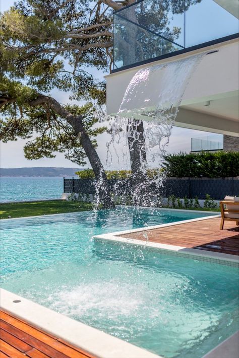 Swimming Pool With Waterfall, Pool With Waterfall, Swimming Pool Waterfall, Waterfall House, Amazing Swimming Pools, Outside Pool, Villa Pool, Luxury Swimming Pools, Pool Waterfall