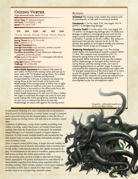 Vall does D&D - Oozing Vortex Dnd Enemies, Dnd Monster, Dnd Stats, Dungeon Master's Guide, Dnd Classes, Dnd Races, Dungeons And Dragons 5e, Dnd 5e Homebrew, D D Monsters