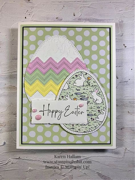 Eggs & Bunnies (for CCMC 810) Stampin Up Easter, Hot Air Balloon Design, Egg Card, Touch Of Gray, Spring Is In The Air, Pastel Palette, Easter Card, Colour Board, Card Challenges