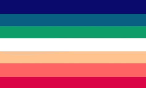 image description: a flag with seven stripes. From top to bottom they are: blue, greenish lighter blue, green, white, orange, reddish orange, red Anti Flag, Peace Flag, Multiple Personality, Lesbian Flag, Latin Words, Gender Identity, Eye Strain, Pride Flags, Flag