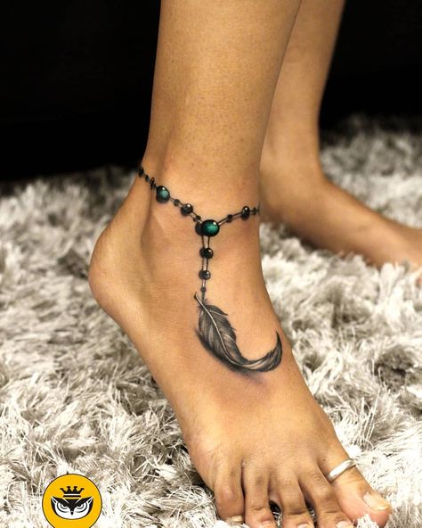 Feather Anklet Tattoo | Tattoo Ideas and Inspiration Feather Anklet Tattoo, Tattoo Anklet, Charm Anklet Tattoo, Anklet Tattoo, Ankle Bracelet Tattoo, Ankle Tattoo Designs, Ankle Tattoos For Women, Anklet Tattoos, Best Tattoos For Women