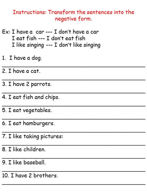 Simple present negative form - Ficha interactiva Negative Form Worksheet, Am Is Are Negative Worksheets, Have Has Negative Worksheets, Present Simple Negative Worksheets, Reframing Negative Thoughts Worksheet, Automatic Negative Thoughts Worksheet, Simple Present Tense Worksheets, Teaching Prepositions, English Grammar Test