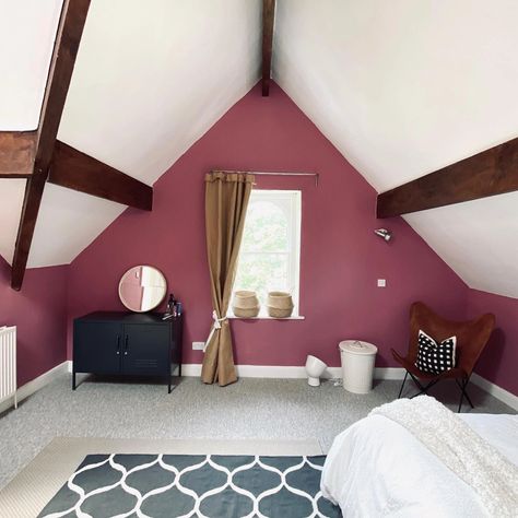 Farrow and Ball Rangwali 296 accent wall Rangwali Farrow And Ball Bedroom, Farrow And Ball Rangwali Pink, Farrow Ball Rangwali, Farrow And Ball Rangwali, Rangwali Farrow And Ball, Cinder Rose Farrow And Ball, Farrow And Ball Bedroom, Violet Room, Attic Room