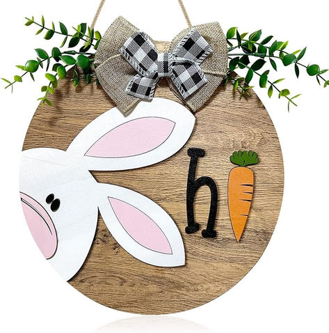 Easter Wooden Hanging Sign for Front Door Decor Double Plank Design Bunny Rabbit Wood Door Hanger with Bow for Outdoor Outside Porch, Spring Wooden Wreath Indoor Wall Hanging Decoration Sign For Front Door, Wooden Wreath, Easter Door Decor, Wreath Indoor, Wood Door Hanger, Pine Leaf, Welcome Door Signs, Wooden Door Signs, Wooden Wreaths