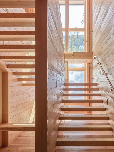 An Off-Grid Retreat Has Lofty Sustainability Goals - Metropolis House Of The Future, Mass Timber, Sea To Sky Highway, Heat Recovery Ventilation, Staircase Handrail, Wood Railing, Timber Buildings, Radiant Floor, Passive House