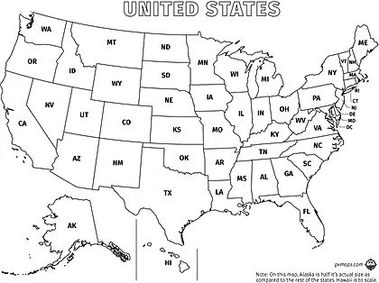 Printable Line Maps | pvmaps Us Map Printable, Paper Tulips, State Abbreviations, Montessori Geography, Us State Map, States And Capitals, Map Template, Flag Coloring Pages, Map Outline