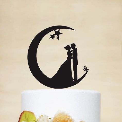 Wedding Moon and Stars Cake Topper,Acrylic wooden silver gold Cake Topper with Bride and Groom Silhouette,Customized Cake Topper Moon And Stars Cake, Stars Cake, Cake Topper Acrylic, Bride And Groom Silhouette, Customized Cake, Book Clip Art, Gold Cake Topper, Moon Wedding, Wedding Types