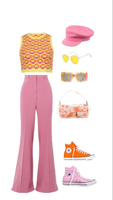 60s Groovy Outfits, Retro Outfit Inspiration, Harry Style Inspired Outfits, Harry Styles Aesthetic Outfits Women, Harry Styles Style For Girls Outfits, Eccentric Outfits Aesthetic, Pink 70s Outfit, Retro Outfits 70s Style, Outfits Aesthetic Colorful