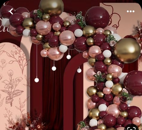 65 Birthday Decorating Ideas, Wine Red Wedding, Burgundy Party, Arch Balloon, Tiered Cakes Birthday, 64th Birthday, Red Wedding Decorations, Simple Birthday Party, Rose Gold Theme