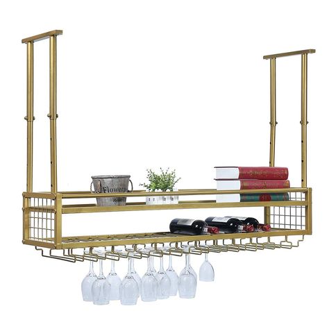 PRICES MAY VARY. Iron 【Integrated Wine Rack】:The 2-layer shelf design gives you plenty of space to store wine, wine glasses and other accessories. Take full advantage of unused vertical space. 【Size】:Length 47.2 x Depth 11.8 in. Fixed height:9.8in.Adjustable height:11.8in-23.6in. 【Adjustable】:The shelf height (fixed height) of the wine rack is 9.8in, and the adjustable height of the bracket is 11.8-23.6in (a total of five files, 1.96in per file). 【Easy to Assemble】:With the instructions, but the Wine Rack With Glass Holder, Hanging Wine Glass Rack, Wine Shelf, Hanging Wine Rack, Wine Bottle Storage, Stemware Rack, Bar Shelf, Wall Mounted Wine Rack, Wine Shelves