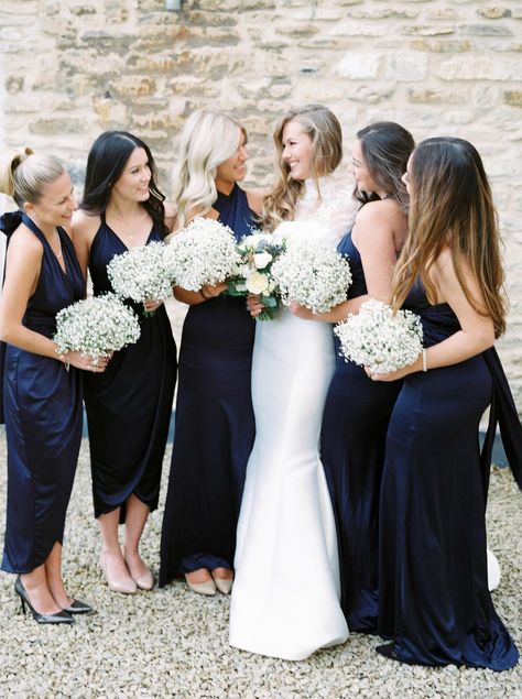 Same tone, different styles keeps it interesting when choosing bridesmaid dresses. Navy Blue Bridesmaid Dresses Fall, Dark Blue Bridesmaid Dresses Mismatched, Navy Bridesmaid Dresses Mismatched, Bridesmaid Dresses Dark Blue, Mismatched Navy Bridesmaid Dresses, Blue Bridesmaid Dresses Fall, Wedding Views, Midnight Blue Bridesmaid Dresses, Bridesmaid Dresses Navy