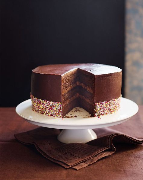 three layers of chocolate and soured cream sponge filled with a fluffy chocolate buttercream and coated in an unsweetened chocolate mousse icing. Chocolate Layer Cake Recipe, Sour Cream Chocolate Cake, Sour Cream Cake, Layer Cake Recipes, Delicious Magazine, Chocolate Layer Cake, Chocolate Icing, Unsweetened Chocolate, Triple Chocolate